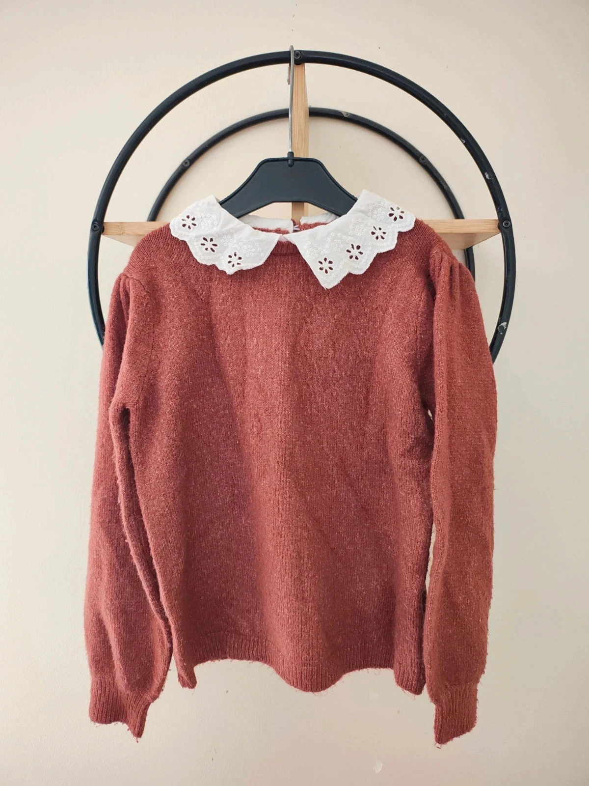 8 ans pull a col dentelle Vertbaudet terracotta